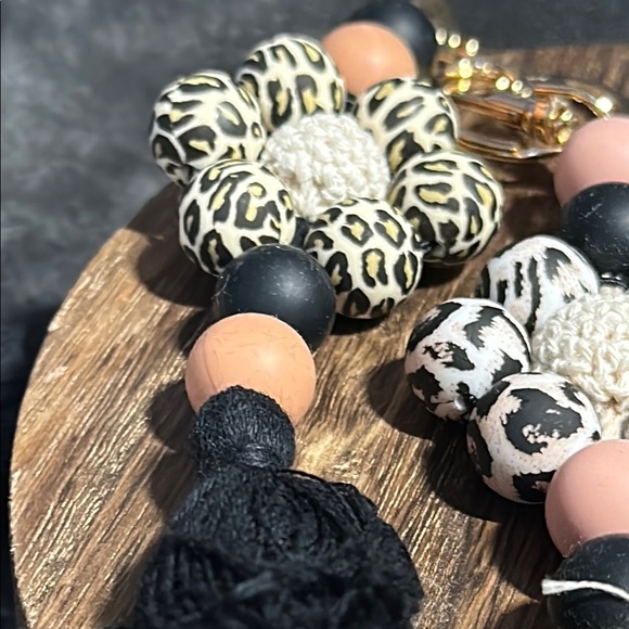 Colorful Tassel Keychain: Brown & Black Animal Print - Picture 1 of 4